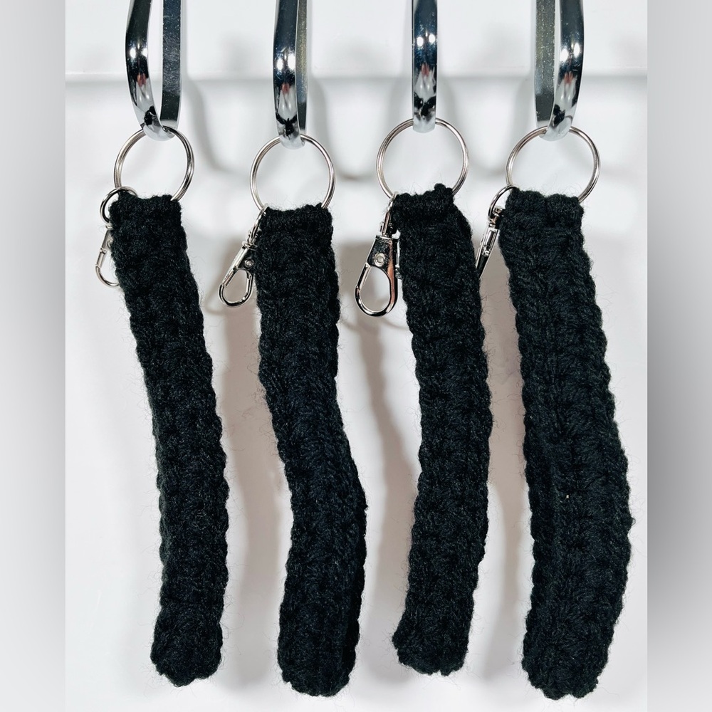 Set Of 4 Black Crochet Keychain Wristlets